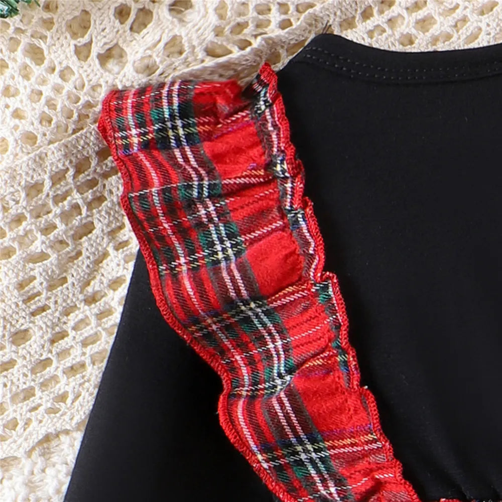 Vestido natalino de rena com laço para a cabeça infantil