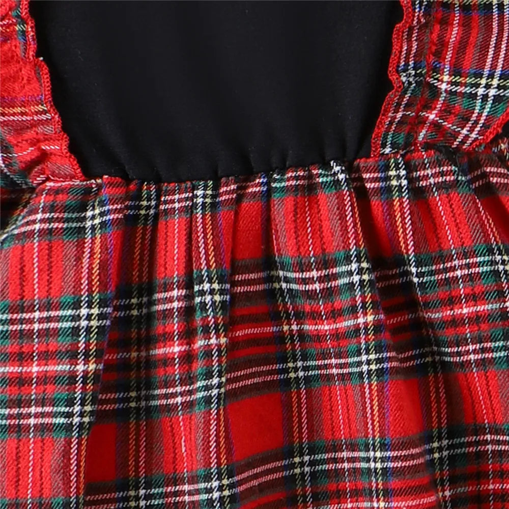 Vestido natalino de rena com laço para a cabeça infantil