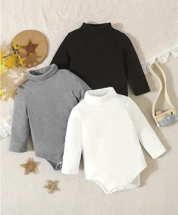 Kit 3 Macacão Body Infantil de Inverno Gola Alta