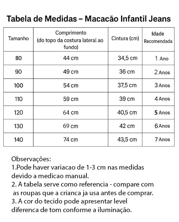 Macacão Jeans Feminino Infantil