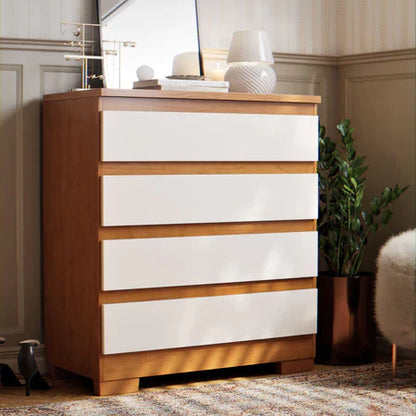 Cômoda Imperial 4 Gavetas Compacta - Branco/Nature Off White [Acabamento Premium]