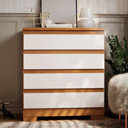 Cômoda Imperial 4 Gavetas Compacta - Branco/Nature Off White [Acabamento Premium]