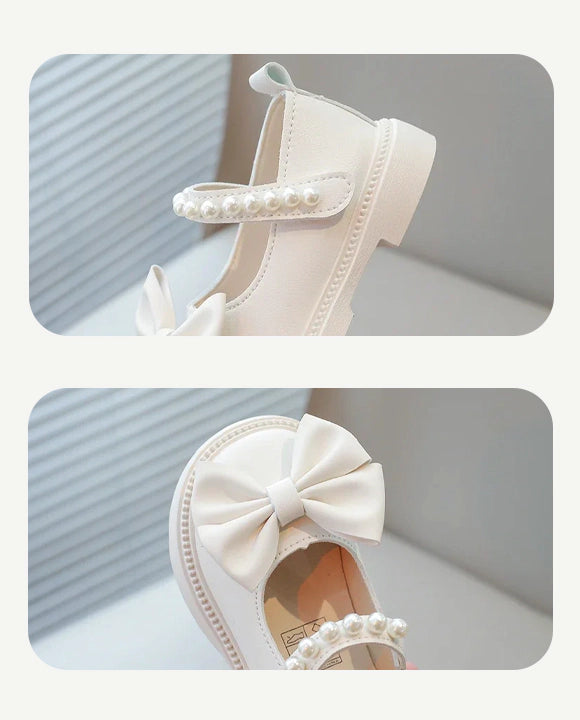 Sapato Infantil Feminino Branco com Pérolas e Laço Elegante
