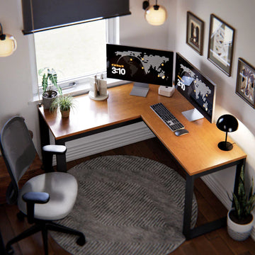 Mesa Escrivaninha de Canto em L Berlim Home Office - 100% MDF Preto/Cinamomo [Design Industrial]