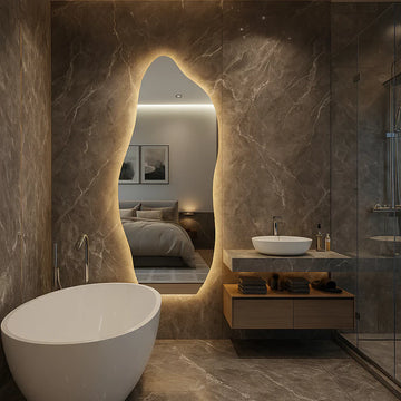 Espelho Orgânico de Chão/Parede Gigante 170x70cm com LED Touch Screen - [Luz Quente/Fria]