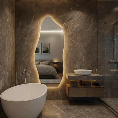 Espelho Orgânico de Chão/Parede Gigante 170x70cm com LED Touch Screen - [Luz Quente/Fria]