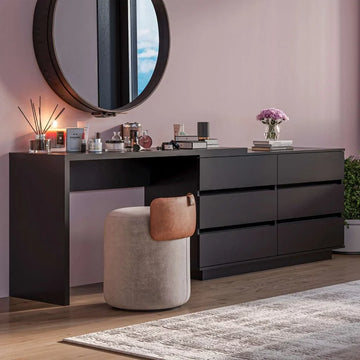 Escrivaninha em L ou Reta 140cm 6 Gavetas Preto [PROMOÇÃO]