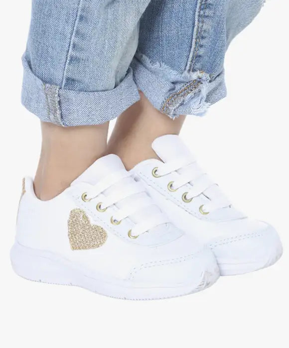 Tênis  Feminino Infantil Branco Com Detalhes