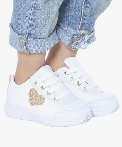 Tênis  Feminino Infantil Branco Com Detalhes