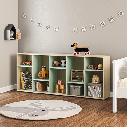 Estante Infantil Multifuncional 10 nichos Bella Casatema Natural/Menta