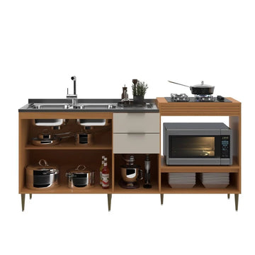 Balcão para e Pia Cooktop 190cm 4 Portas 2 Gaveta Alice Angelin Premium/Off White