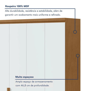 Guarda Roupa Solteiro 4 Portas 2 Gavetas Alonzo 100% MDF Amêndoa Clean/Branco