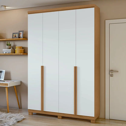 Guarda Roupa Solteiro 4 Portas 2 Gavetas Alonzo 100% MDF Amêndoa Clean/Branco
