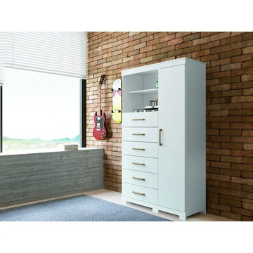 Multi-Cômoda 1 Porta 6 Gavetas Marabá com Pés Branco