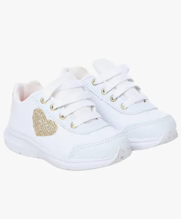 Tênis  Feminino Infantil Branco Com Detalhes
